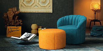 Кресло в интерьере гостиной-8, Кресло и пуф Шелл на заказ